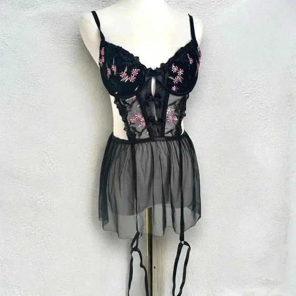 NEW Fairycore coquette goth  lingerie dress floral whimsy - Picture 1 of 7